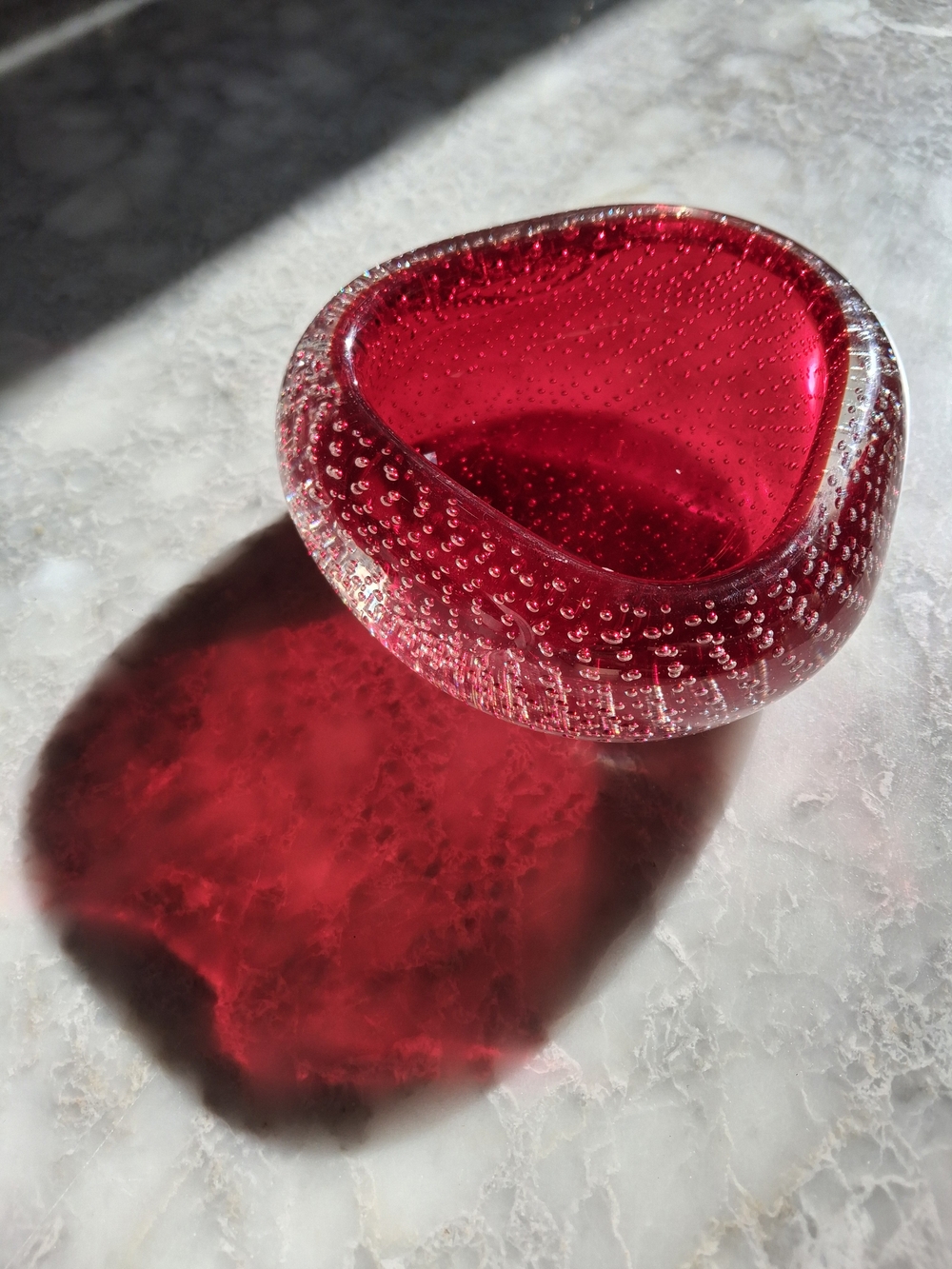 Murano Red Bubbled Glass Bowl - Vibrant Cranberry Red